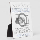 Silver & Blue Wedding No Phones oder Kameras Zeich Fotoplatte (Seite)