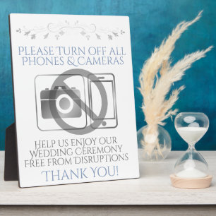 Silver & Blue Wedding No Phones oder Kameras Zeich Fotoplatte