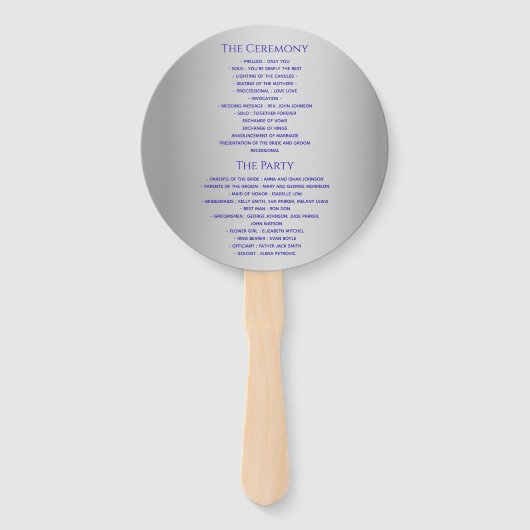 Silver Blue Wedding Program Fächer (Rückseite)