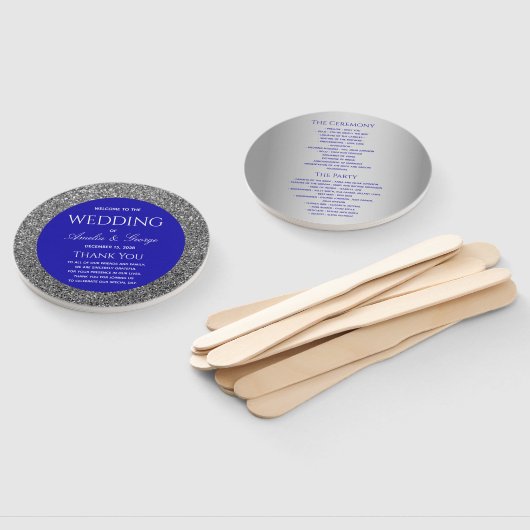 Silver Blue Wedding Program Fächer (Non-assembled)