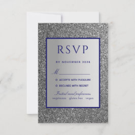 Silver Blue Wedding RSVP Card