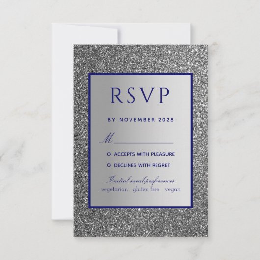 Silver Blue Wedding RSVP Card Karte (Vorderseite)