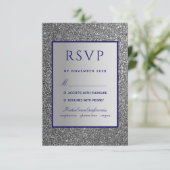 Silver Blue Wedding RSVP Card Karte (Stehend Vorderseite)