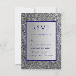 Silver Blue Wedding RSVP Card Karte