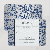Silver Blue Wedding RSVP Karte (Vorne/Hinten)