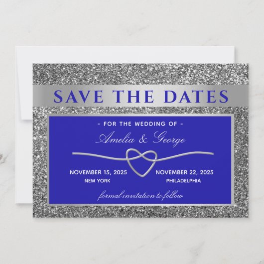 Silver Blue Wedding speichert das Datum Save The Date (Vorderseite)