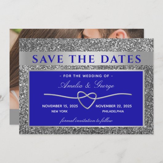 Silver Blue Wedding speichert das Datum Save The Date (Vorne/Hinten)