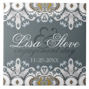 Silver Blue + White Lacy Verlobung - Geschenk beha Fliese