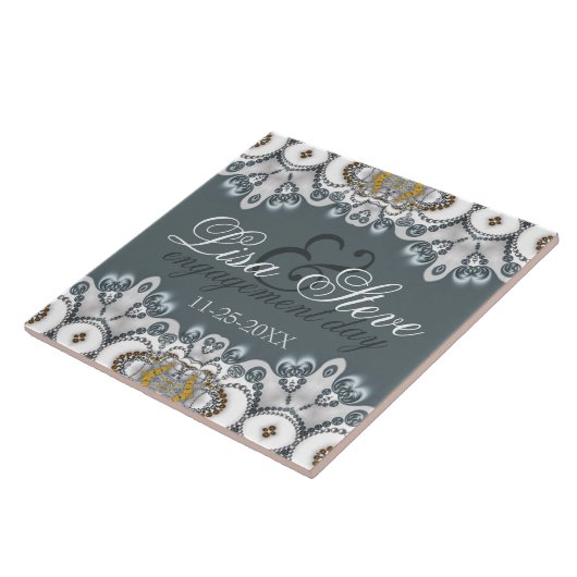 Silver Blue + White Lacy Verlobung - Geschenk beha Fliese (Seite)