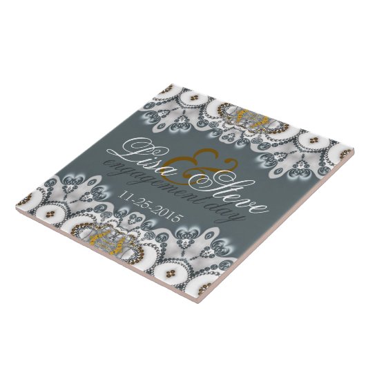 Silver Blue + White Lacy Verlobung - Geschenk beha Fliese (Seite)