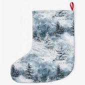 Silver Blue White Snow Trees Weihnachten Großer Weihnachtsstrumpf (Rückseite)