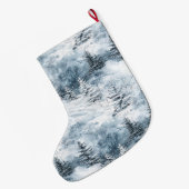 Silver Blue White Snow Trees Weihnachten Großer Weihnachtsstrumpf (Rückseite (Hängend))