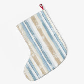 Silver Blue White Snowflakes Strips Weihnachten Großer Weihnachtsstrumpf (Rückseite (Hängend))