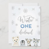 Silver Blue Winter Animals Onederland 1. Geburtsta Einladung (Rückseite)