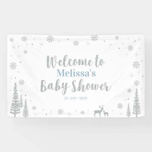 Silver & Blue Winter Boy Baby Dusche Willkommen Banner (Horizontal)