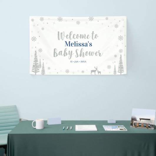 Silver & Blue Winter Boy Baby Dusche Willkommen Banner (Messeveranstaltung)