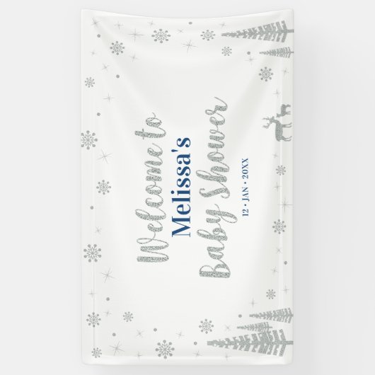 Silver & Blue Winter Boy Baby Dusche Willkommen Banner (Vertikal)