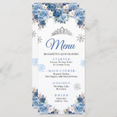 Silver Blue Winter Magic Snowflake Mis Quince Menükarte (Vorne/Hinten)
