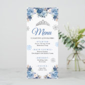 Silver Blue Winter Magic Snowflake Mis Quince Menükarte (Stehend Vorderseite)