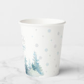 Silver & Blue Winter Onderland 1. Geburtstag Party Pappbecher (Rückseite)
