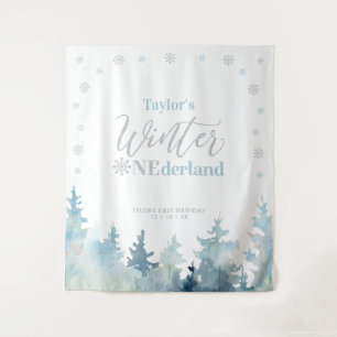 Silver & Blue Winter onderland 1. Geburtstag Wandteppich