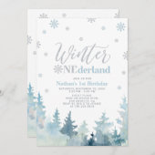 Silver & Blue Winter onederland 1. Geburtstag Part Einladung (Vorne/Hinten)