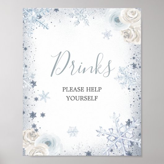 Silver Blue Winter Snowflake Brautparty Drinks Poster (Vorne)