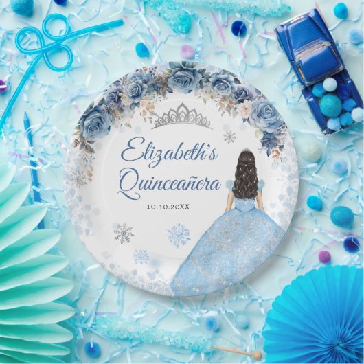 Silver Blue Winter Snowflake Quince Papierplatte Pappteller (Party)