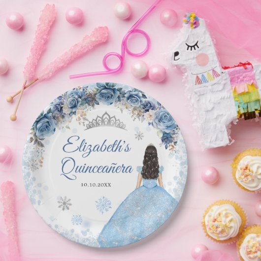 Silver Blue Winter Snowflake Quince Papierplatte Pappteller (Party)