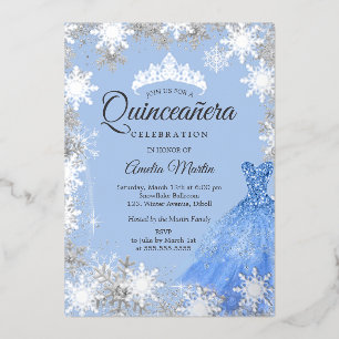 Silver Blue Winter Snowflake Quinceanera Folieneinladung