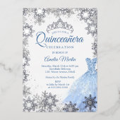 Silver Blue Winter Snowflake Quinceanera Folieneinladung (Vorderseite)