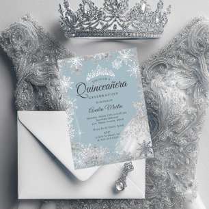Silver Blue Winter Snowflake Quinceanera Folieneinladung