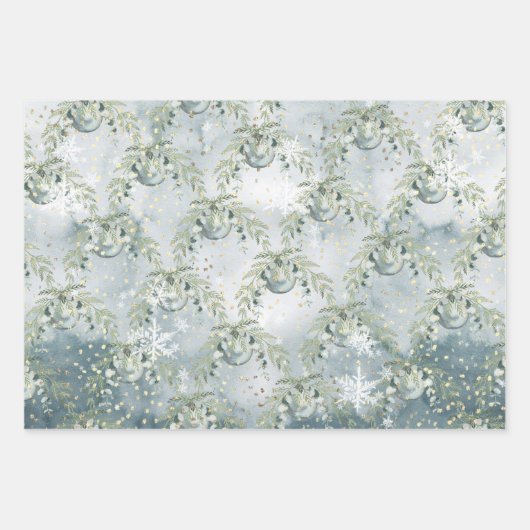 Silver Blue Winter Spruce Eucalyptus Holiday Posy Geschenkpapier Set (Vorderseite)