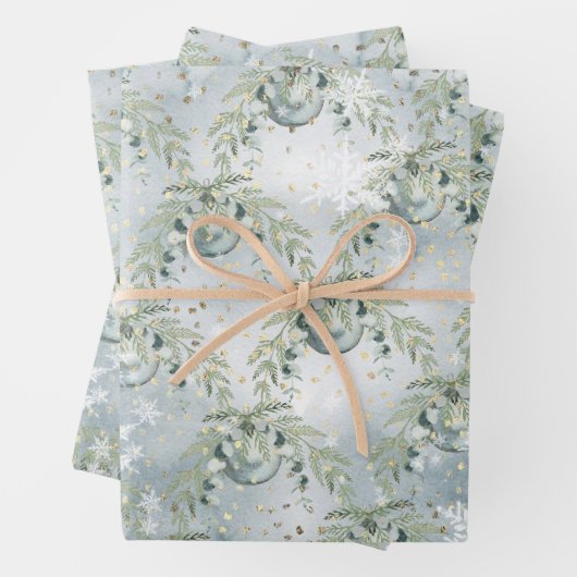 Silver Blue Winter Spruce Eucalyptus Holiday Posy Geschenkpapier Set (Beispiel)