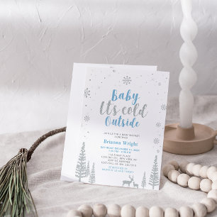 Silver & Blue Winter Wonderland Boy Baby Dusche in Einladung