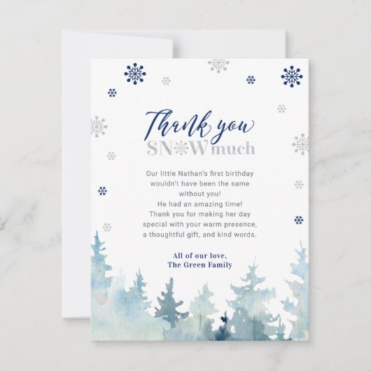 Silver & Blue Winter Wonderland Foto Vielen Dank Dankeskarte (Vorderseite)