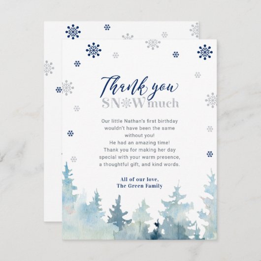 Silver & Blue Winter Wonderland Foto Vielen Dank Dankeskarte (Vorne/Hinten)