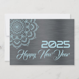 Silver blue wish card New Year with mandala Feiertagskarte