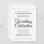 Silver Blüh Floral Imitats Foil Wedding Einladung (Vorderseite)