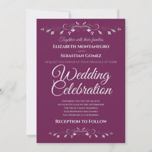 Silver Blüh on Cassis Simple Elegant Wedding Einladung