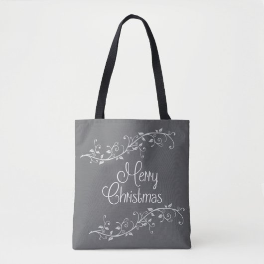 Silver Blühte Frohe Weihnachten Tasche (Vorderseite)