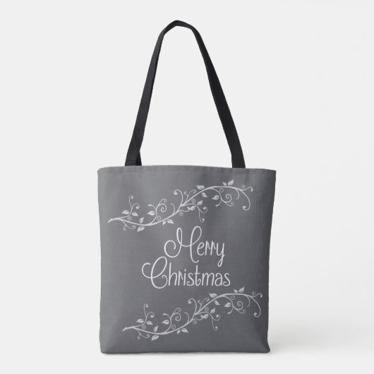 Silver Blühte Frohe Weihnachten Tasche (Rückseite)