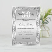 Silver Blühte Verziertes Muster Fabulous Fifty Einladung (Stehend Vorderseite)
