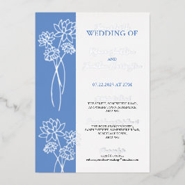 Silver Blume Blue Foto Wedding Foil Einladung