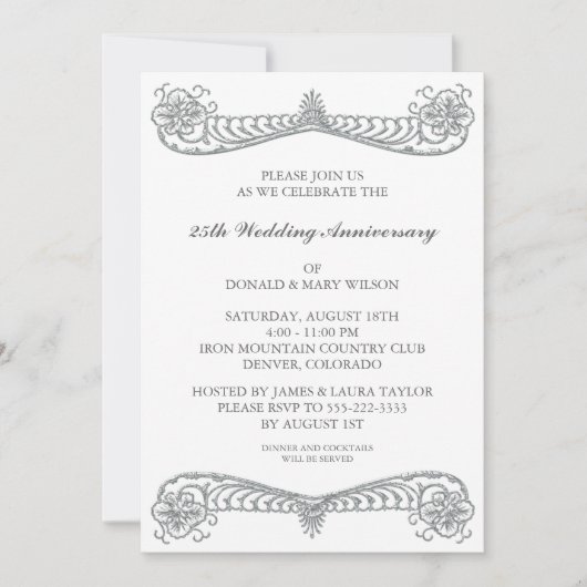 Silver Blume Scroll 25. Silver Anniversary Party Einladung (Vorderseite)