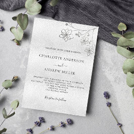 Silver Blumen elegante botanische Luxus Hochzeit Einladung