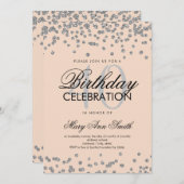 Silver Blush 40. Geburtstag Party Glitzer Confetti Einladung (Vorne/Hinten)