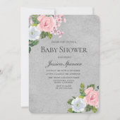 Silver & Blush Blume Kinderdusche einladen Einladung (Vorderseite)
