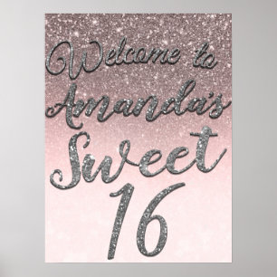 Silver & Blush Glitzer Willkommen Sweet 16 Party S Poster