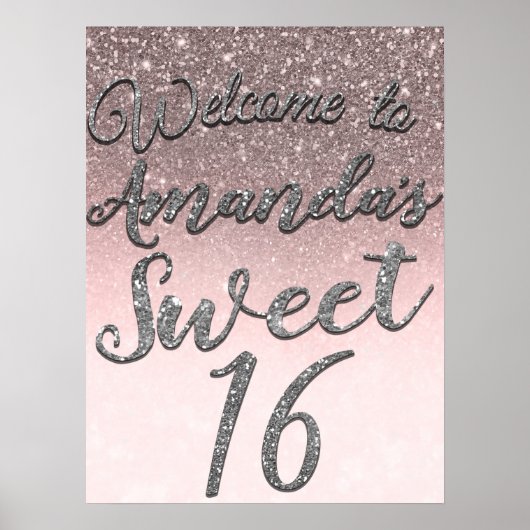 Silver & Blush Glitzer Willkommen Sweet 16 Party S Poster (Vorne)